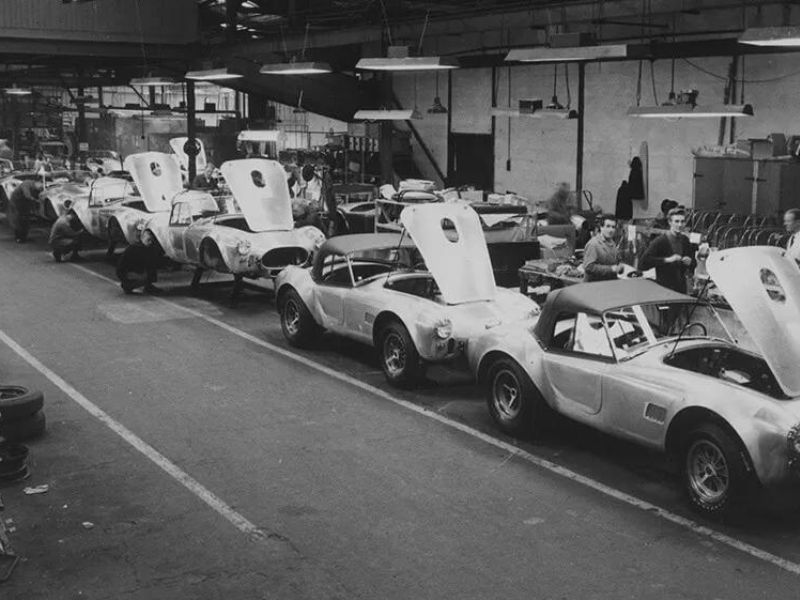 1963 AC Cobras being built in a assembly line