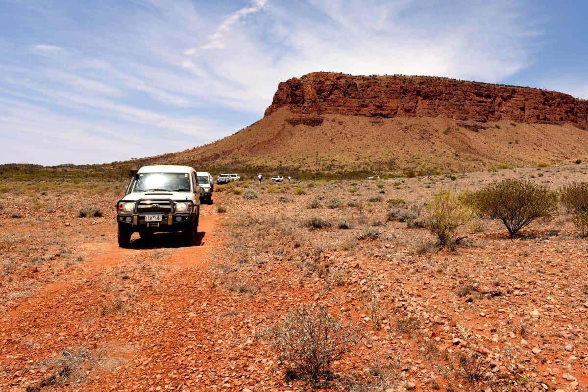 2023 white Toyota 76 series land cruiser in the Australian outback